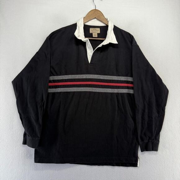 Vintage Sonoma Rugby shirt Men's Large Black Solid Striped Collared Preppy 90s - Picture 2 of 7